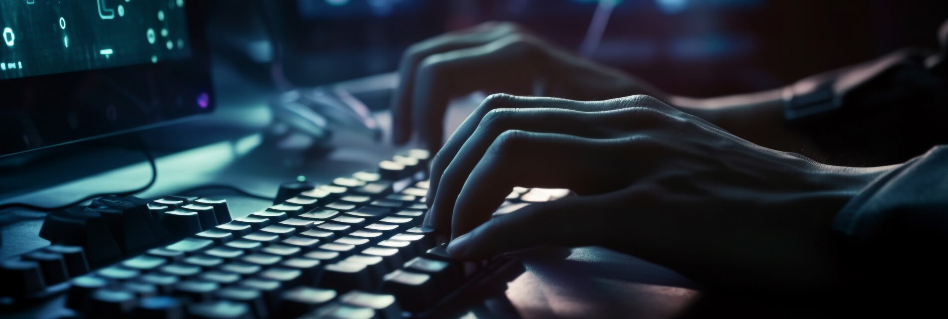 One person typing on computer keyboard at night generated by artificial intelligence